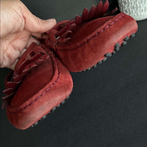 Tod’s Red Suede Loafers with Fringe Detail - Picture 12 of 15